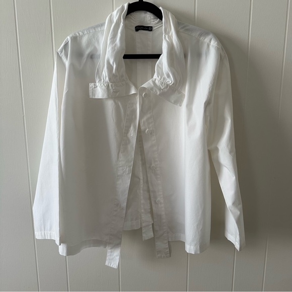 Xiaoyan Lin White Cotton Button Down Shirt Size M Unique Design Cowl Neck Resort - Picture 7 of 15